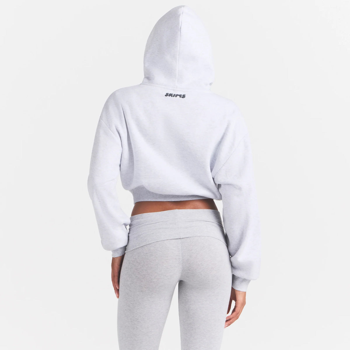 COTTON FLEECE CROPPED HOODIE WITH EMBOSSED LOGO | LIGHT HEATHER GREY