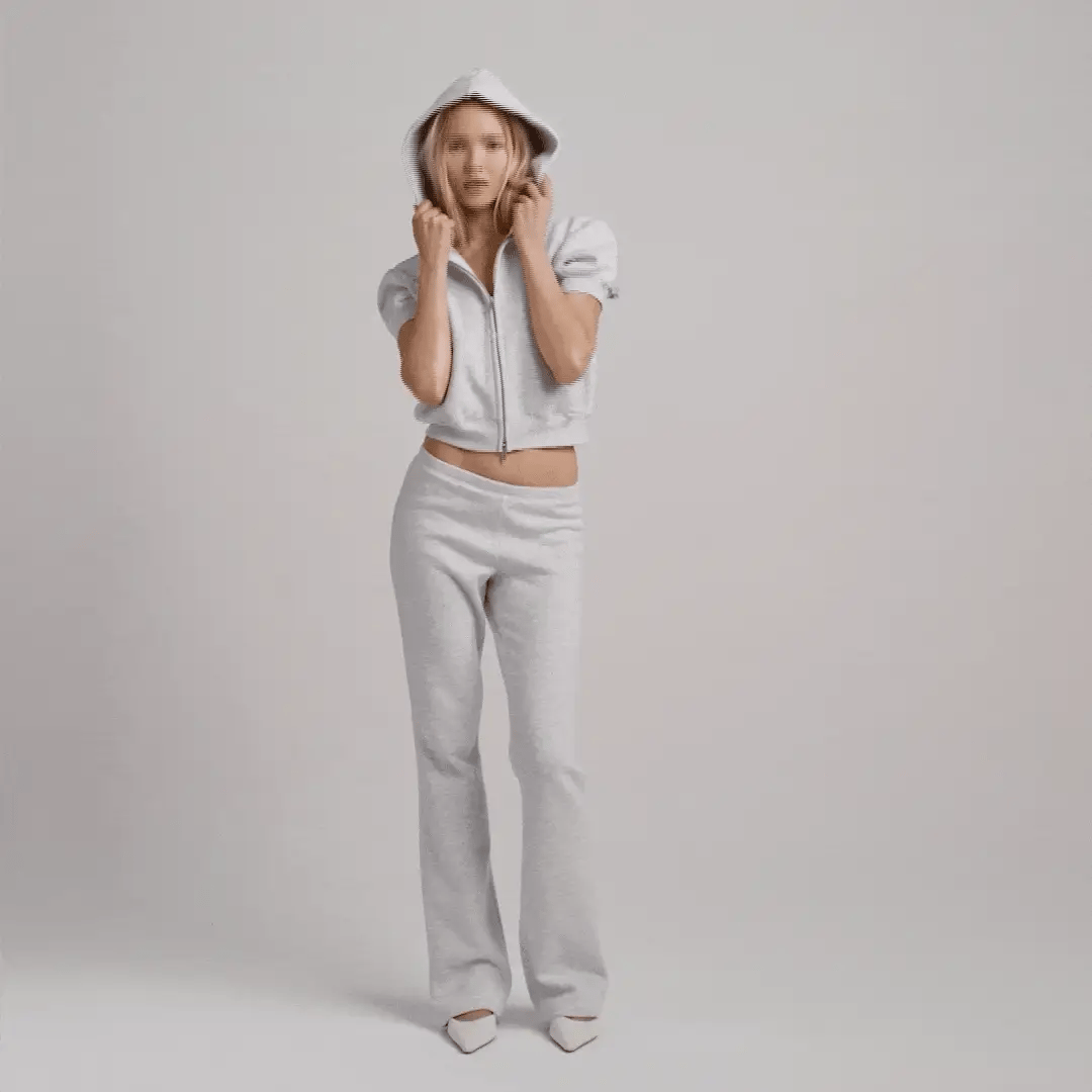 COTTON FLEECE BUBBLE SLEEVE CROPPED ZIP UP | LIGHT HEATHER GREY