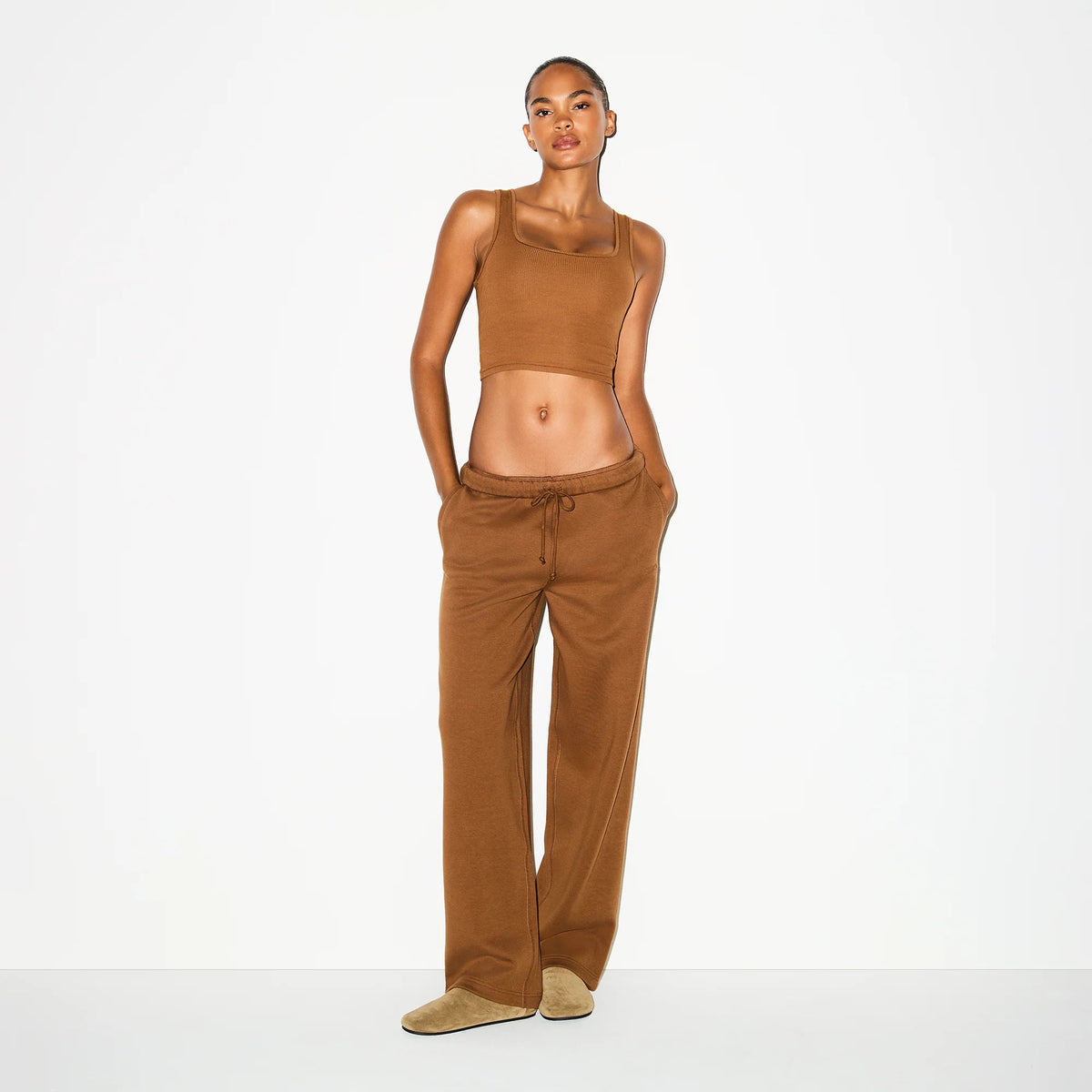 COTTON FLEECE STRAIGHT LEG PANT | BISON