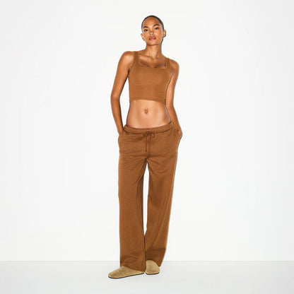 COTTON FLEECE STRAIGHT LEG PANT | BISON