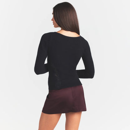 LACE KNIT LONG SLEEVE CARDIGAN | OBSIDIAN
