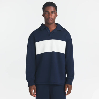 FLEECE LOUNGE MENS RUGBY POLO | NAVY