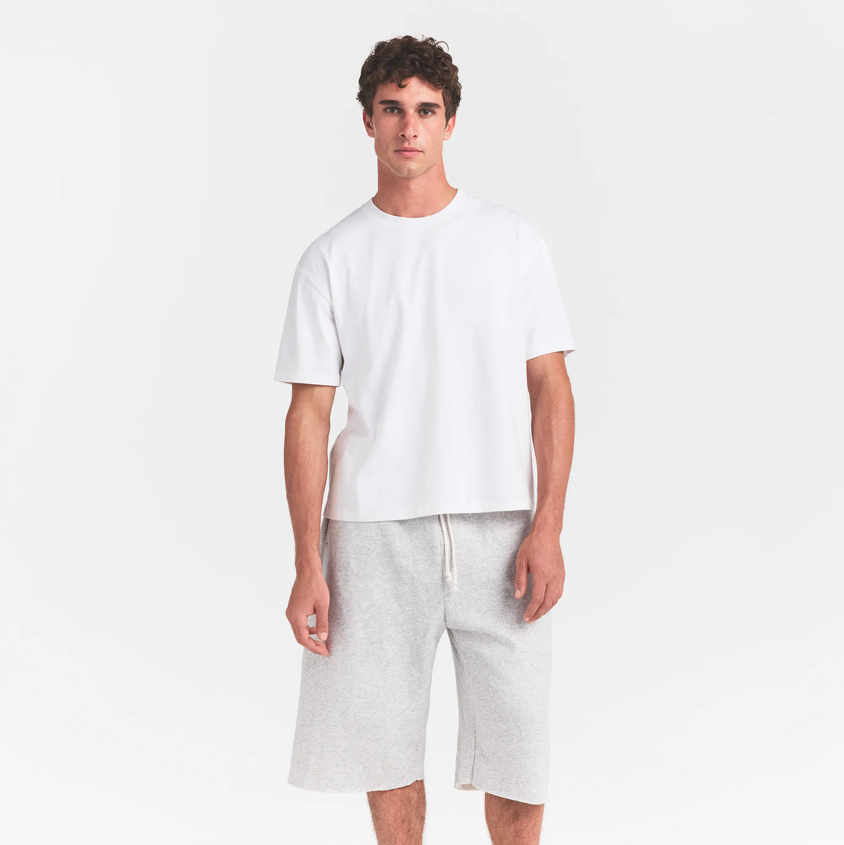 HEAVYWEIGHT COTTON MENS RELAXED CROPPED CREWNECK | CHALK