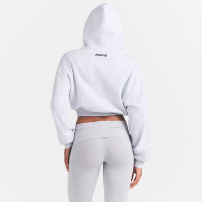 COTTON FLEECE CROPPED HOODIE WITH EMBOSSED LOGO | LIGHT HEATHER GREY
