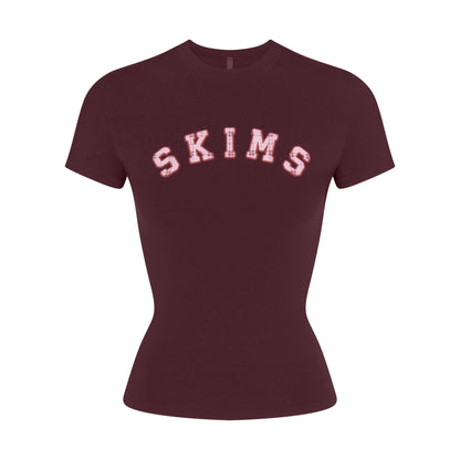 COTTON JERSEY LOGO T-SHIRT | CURRANT ARCHED SKIMS PLAID