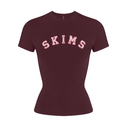 COTTON JERSEY LOGO T-SHIRT | CURRANT ARCHED SKIMS PLAID