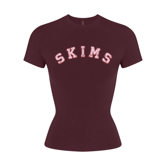 COTTON JERSEY LOGO T-SHIRT | CURRANT ARCHED SKIMS PLAID