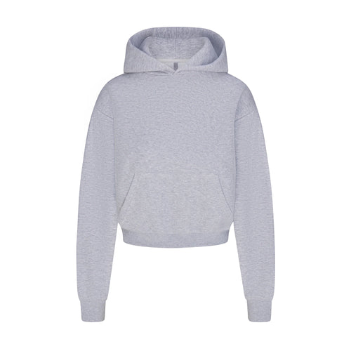 COTTON FLEECE CROPPED HOODIE WITH EMBOSSED LOGO | HEATHER GREY