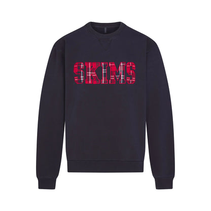BOYFRIEND FLEECE OVERSIZED CREWNECK | BLUE BLACK SKIMS PLAID