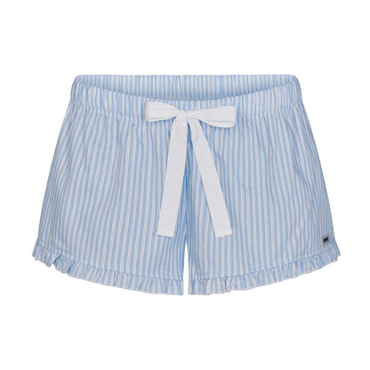 COTTON POPLIN SLEEP RUFFLE SHORT | MARINA MESH STRIPE