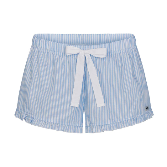 COTTON POPLIN SLEEP RUFFLE SHORT | MARINA MESH STRIPE