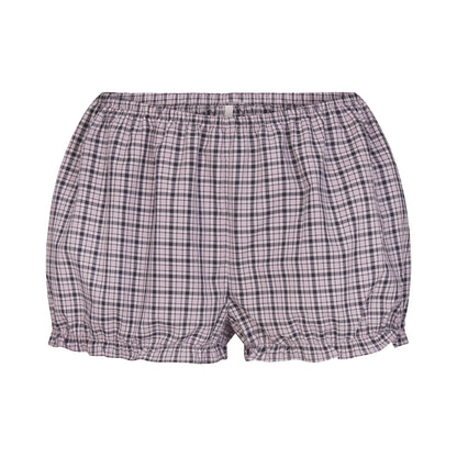 COTTON POPLIN SLEEP CROPPED BUTTON UP AND BLOOMER SET | IRIS MICA NAVY CHECK