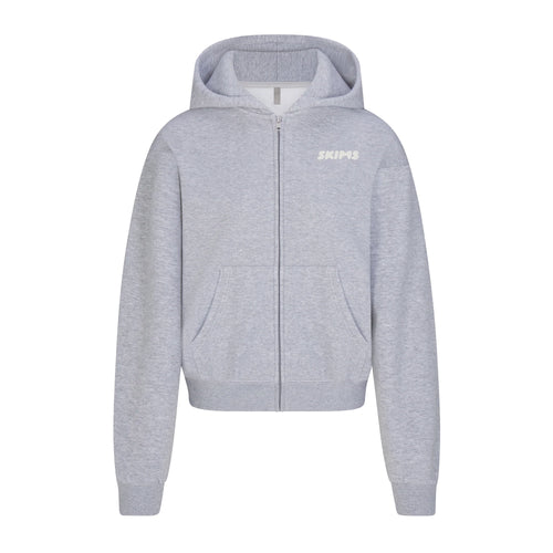 COTTON FLEECE ZIP UP HOODIE WITH EMBOSSED LOGO | HEATHER GREY