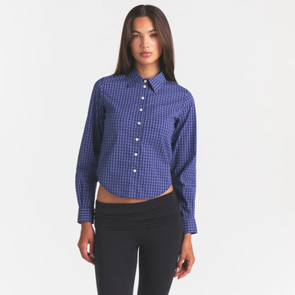 COTTON POPLIN SHRUNKEN BUTTON UP SHIRT | NAVY CHECK