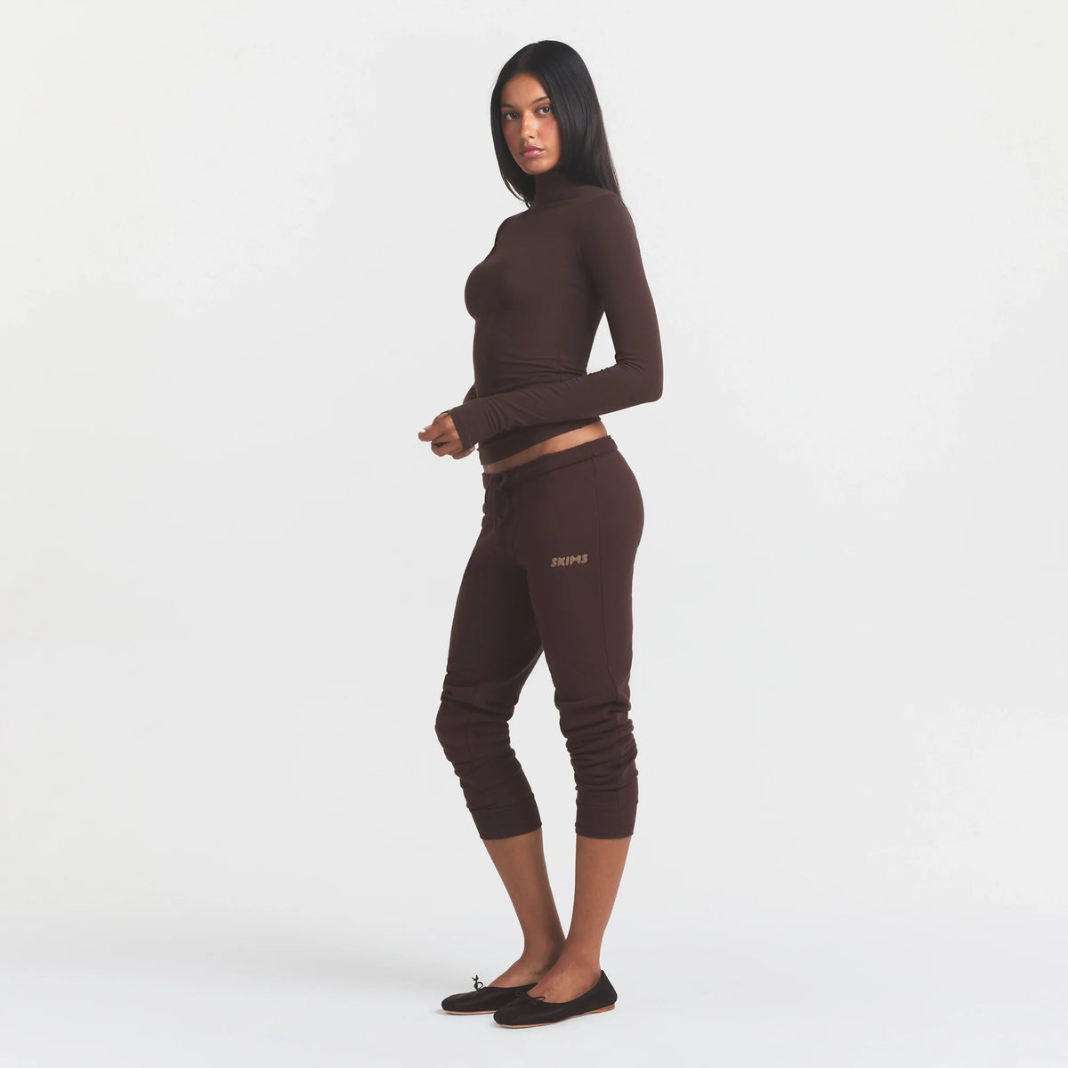 COTTON FLEECE LEGGING WITH EMBOSSED LOGO | ESPRESSO