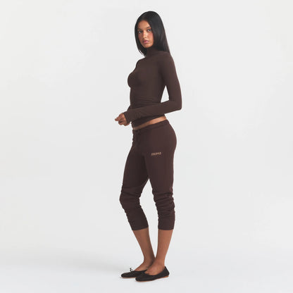 COTTON FLEECE LEGGING WITH EMBOSSED LOGO | ESPRESSO