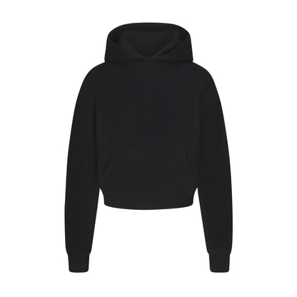 COTTON FLEECE CROPPED HOODIE WITH EMBOSSED LOGO | ONYX