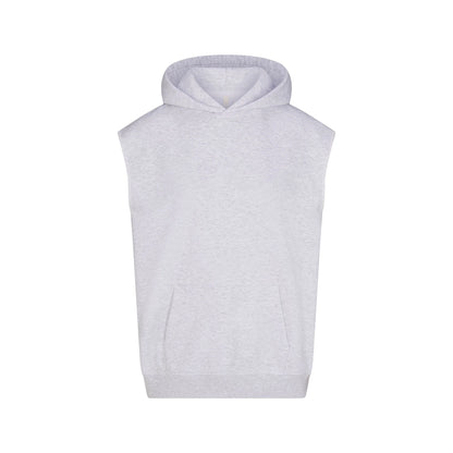 COTTON FLEECE OVERSIZED SLEEVELESS HOODIE | LIGHT HEATHER GREY