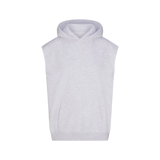 COTTON FLEECE OVERSIZED SLEEVELESS HOODIE | LIGHT HEATHER GREY