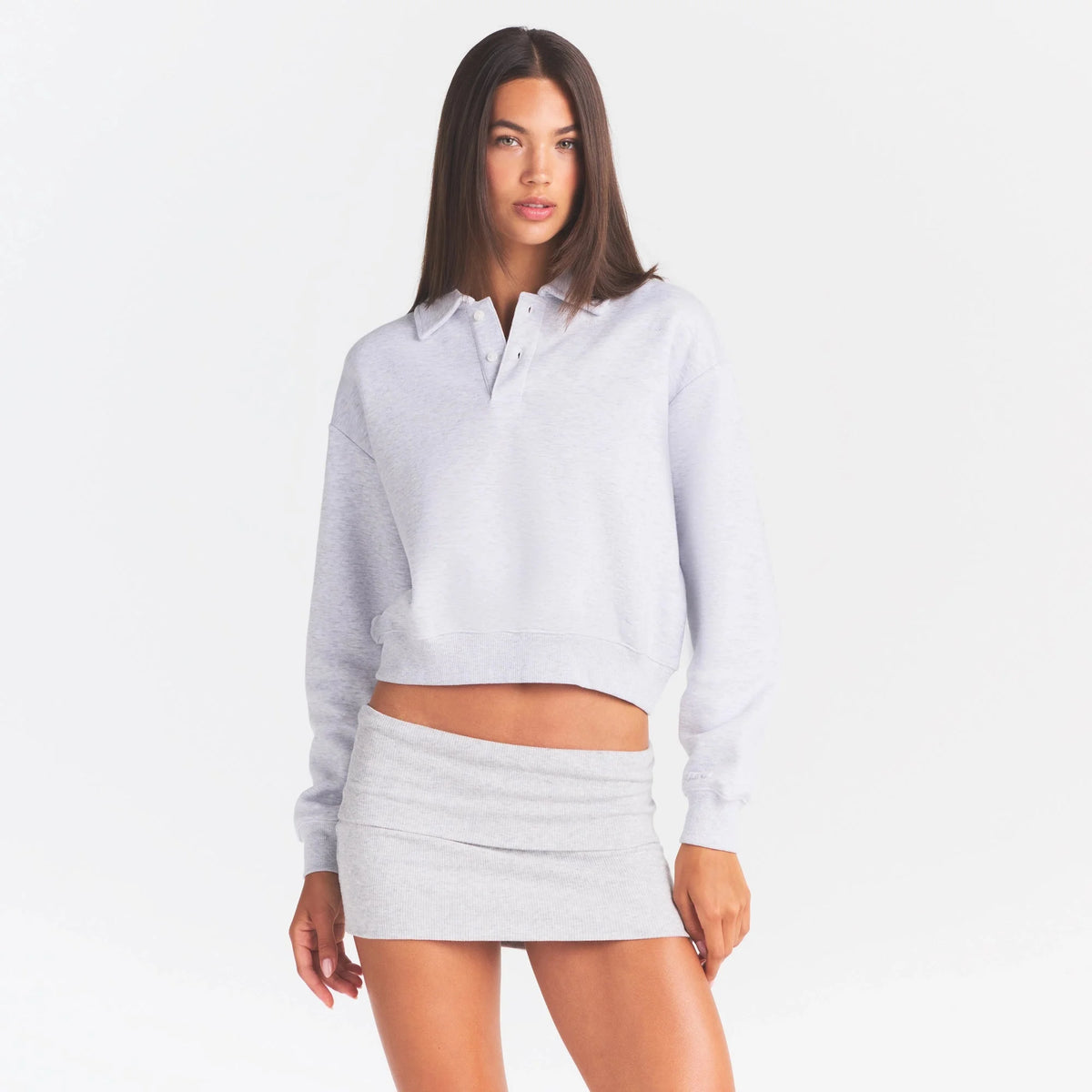 COTTON FLEECE POLO SWEATSHIRT | LIGHT HEATHER GREY