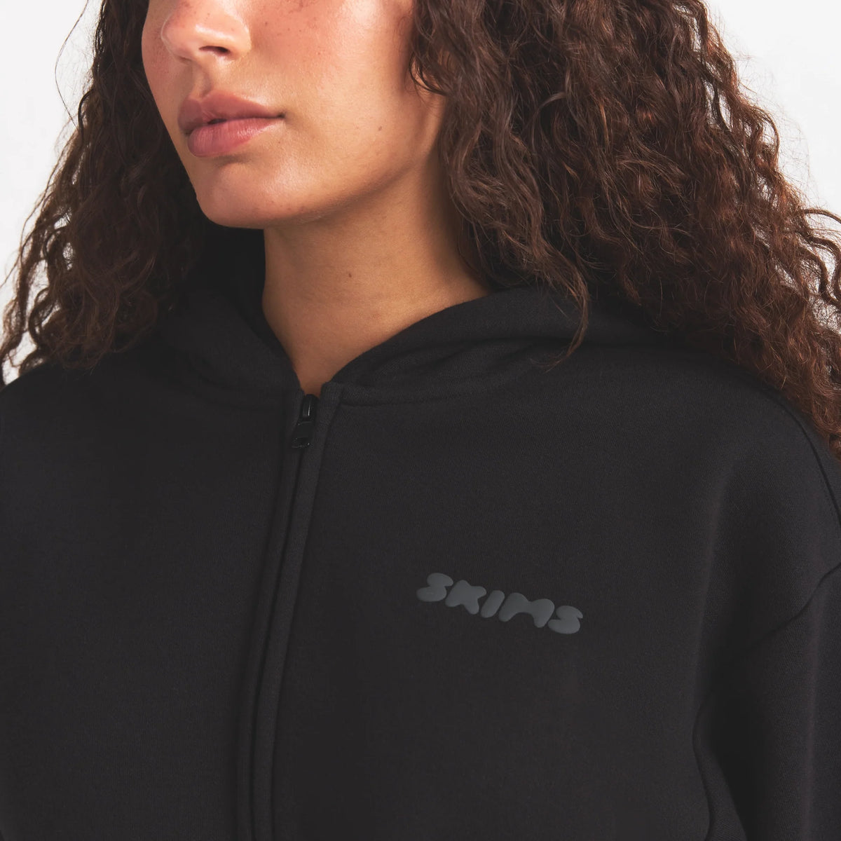 COTTON FLEECE ZIP UP HOODIE WITH EMBOSSED LOGO | ONYX
