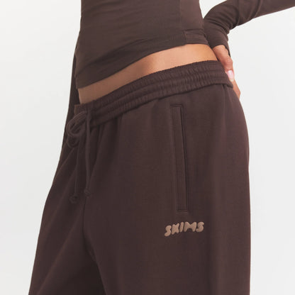 COTTON FLEECE SWEATPANT WITH RIB LEG WARMER WITH EMBOSSED LOGO | ESPRESSO