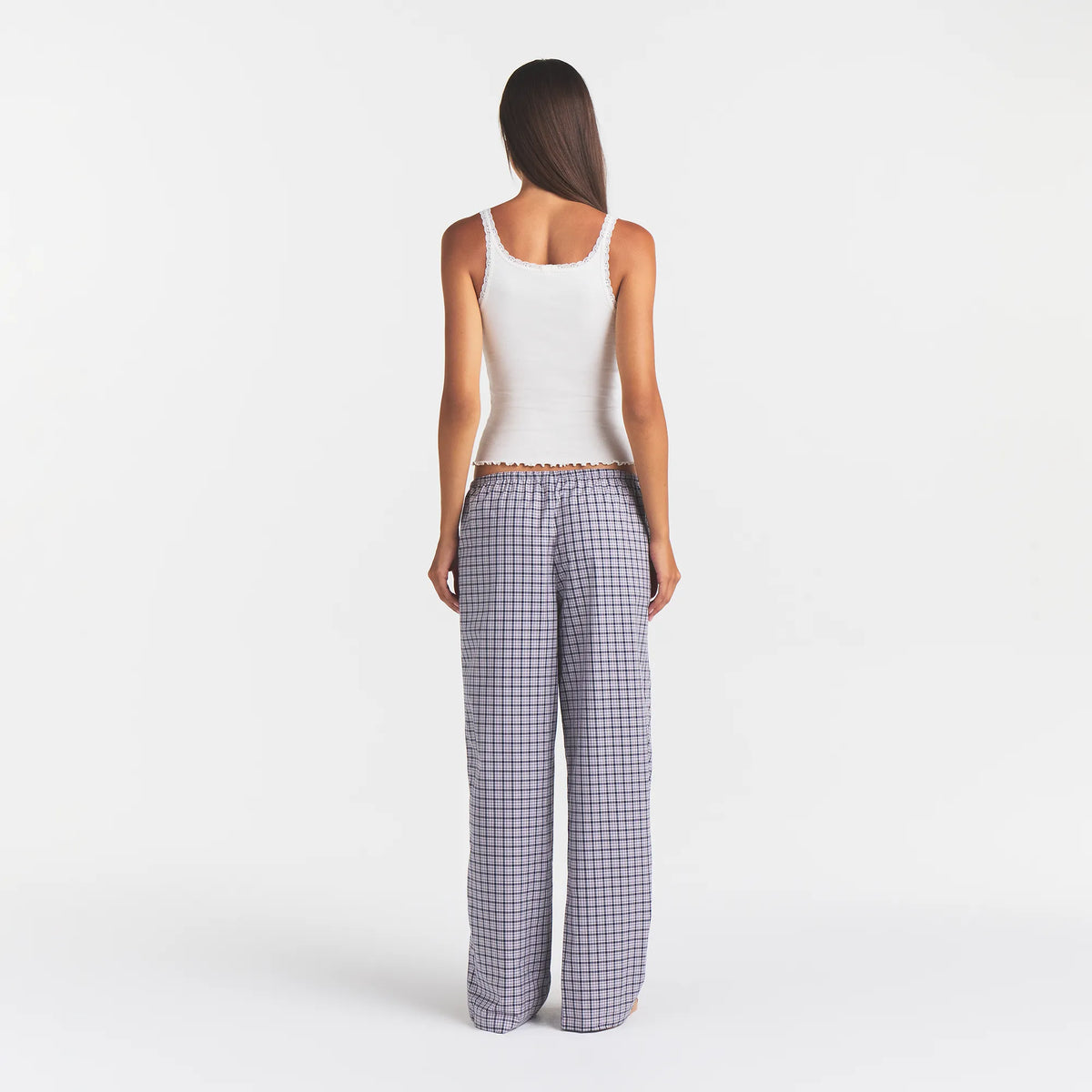 COTTON POPLIN SLEEP OVERSIZED PANT | IRIS MICA NAVY CHECK