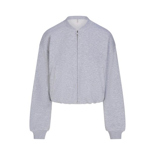 COTTON FLEECE BOMBER JACKET | HEATHER GREY