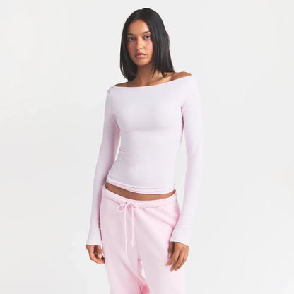 COTTON JERSEY LONG SLEEVE BOATNECK TOP | CHERRY BLOSSOM