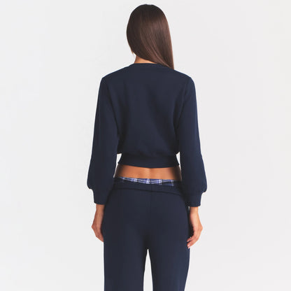 COTTON FLEECE SHRUNKEN CARDIGAN | NAVY