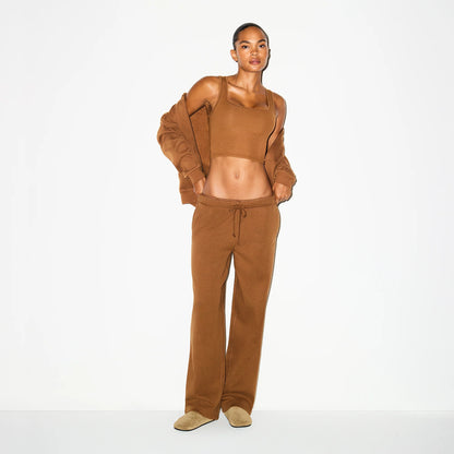 COTTON FLEECE STRAIGHT LEG PANT | BISON