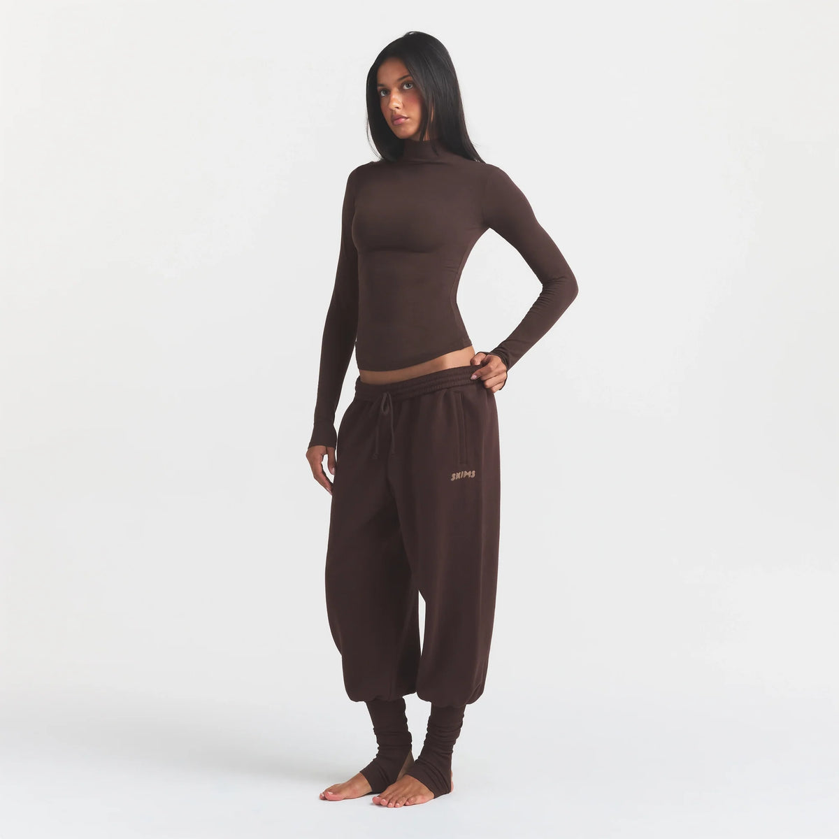 COTTON FLEECE SWEATPANT WITH RIB LEG WARMER WITH EMBOSSED LOGO | ESPRESSO