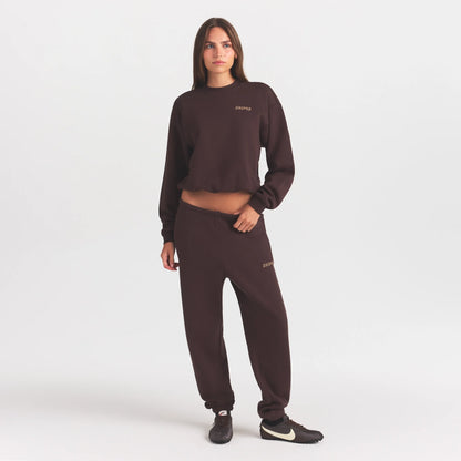COTTON FLEECE CREWNECK WITH EMBOSSED LOGO | ESPRESSO