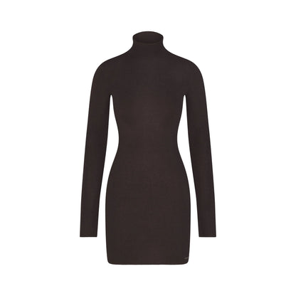 ESSENTIAL KNIT MOCK NECK MINI DRESS | ESPRESSO