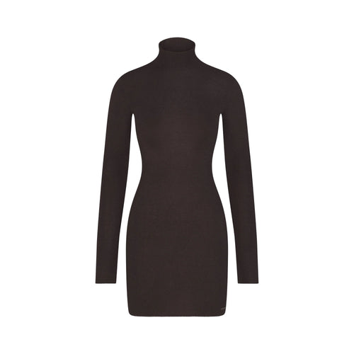 ESSENTIAL KNIT MOCK NECK MINI DRESS | ESPRESSO