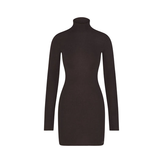 ESSENTIAL KNIT MOCK NECK MINI DRESS | ESPRESSO
