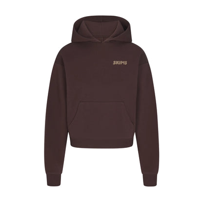 COTTON FLEECE HOODIE WITH EMBOSSED LOGO | ESPRESSO