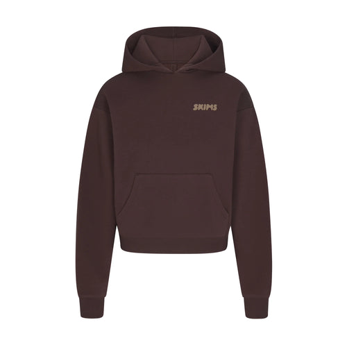 COTTON FLEECE HOODIE WITH EMBOSSED LOGO | ESPRESSO