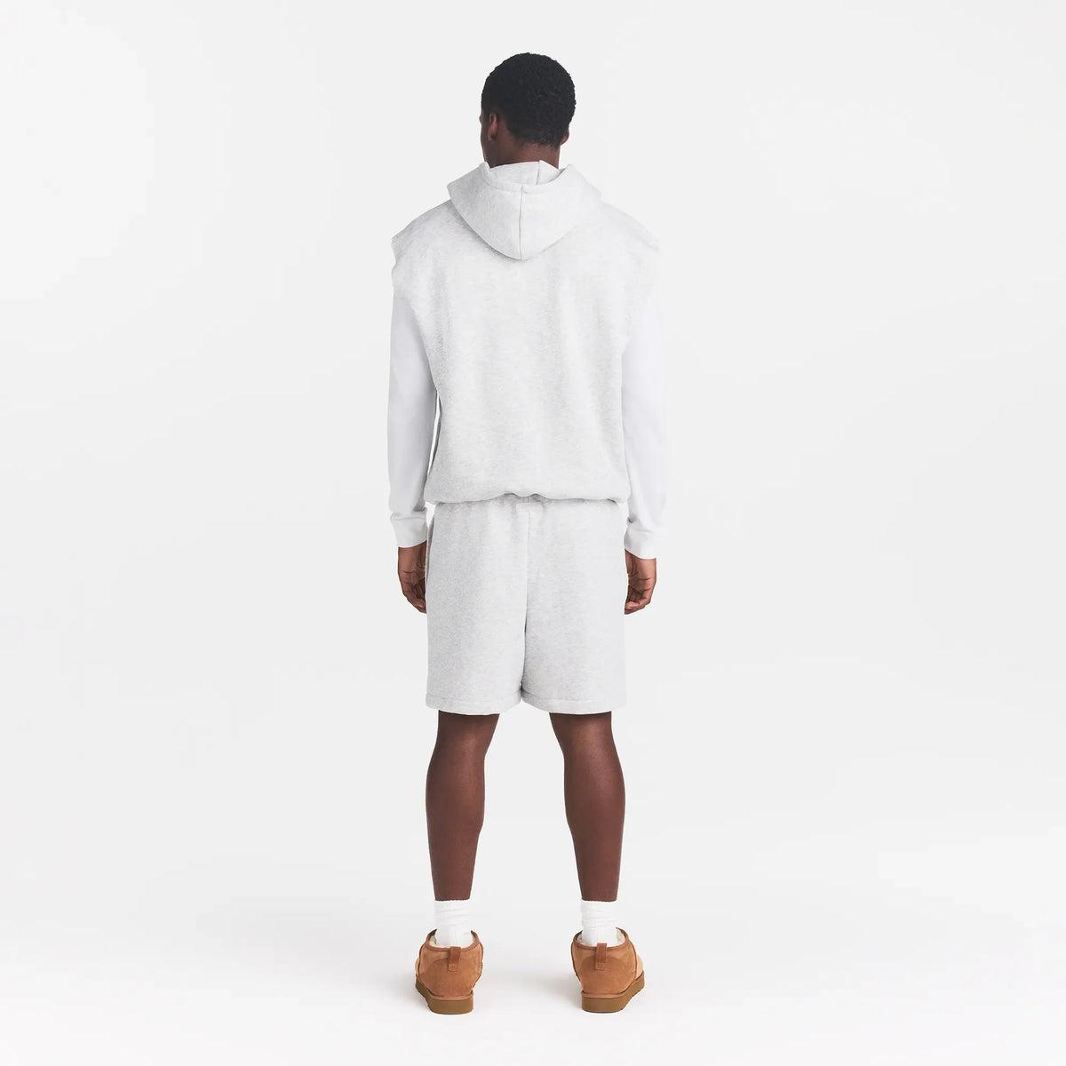 FLEECE LOUNGE MENS SLEEVELESS HOODIE | LIGHT HEATHER GREY