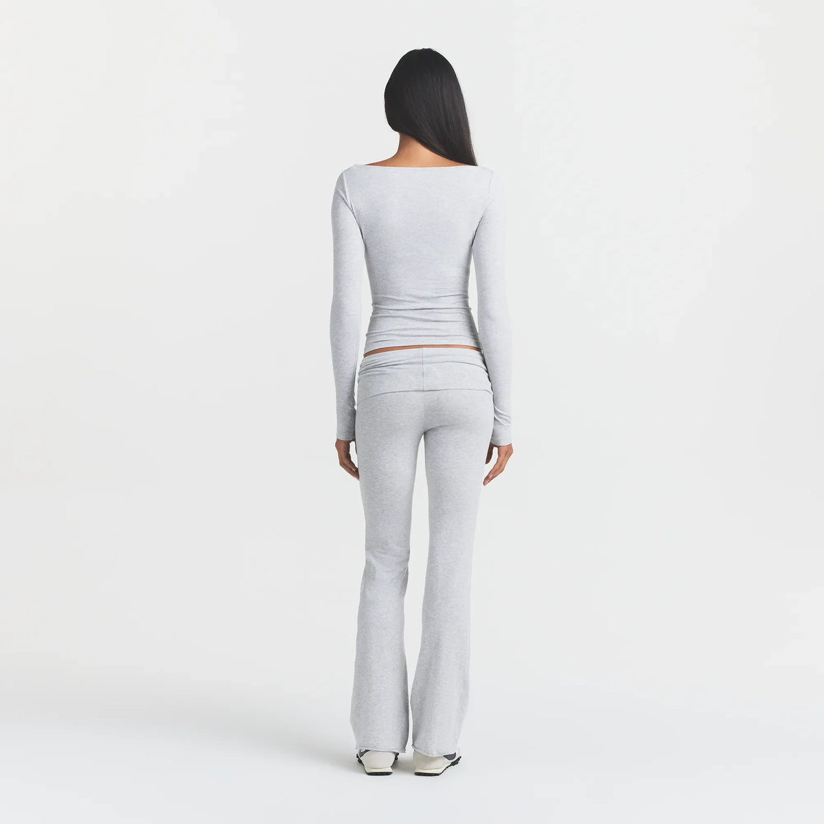 COTTON JERSEY LONG SLEEVE BOATNECK TOP | LIGHT HEATHER GREY