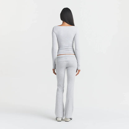COTTON JERSEY LONG SLEEVE BOATNECK TOP | LIGHT HEATHER GREY
