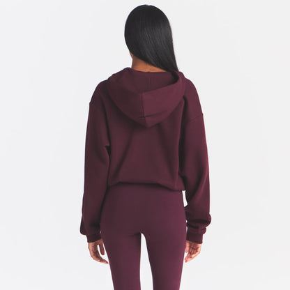 COTTON FLEECE ZIP UP HOODIE | CURRANT ARCHED SKIMS PLAID