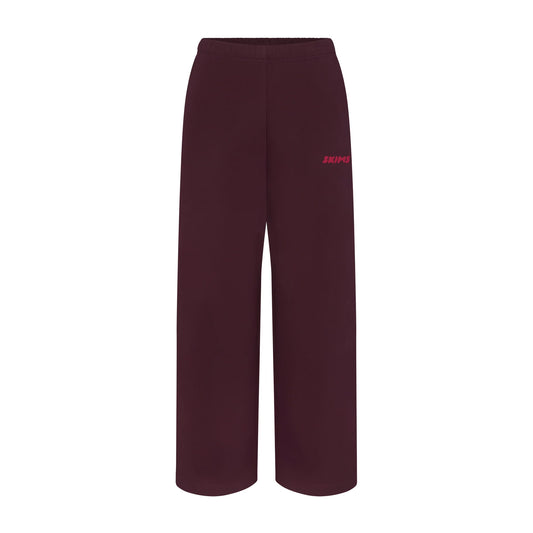 COTTON FLEECE STRAIGHT LEG PANT WITH EMBOSSED LOGO | CURRANT