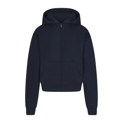 COTTON FLEECE ZIP UP HOODIE | NAVY