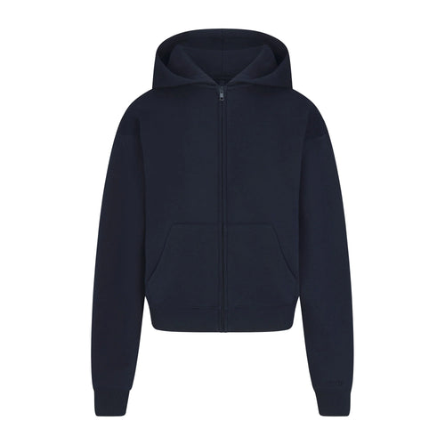 COTTON FLEECE ZIP UP HOODIE | NAVY