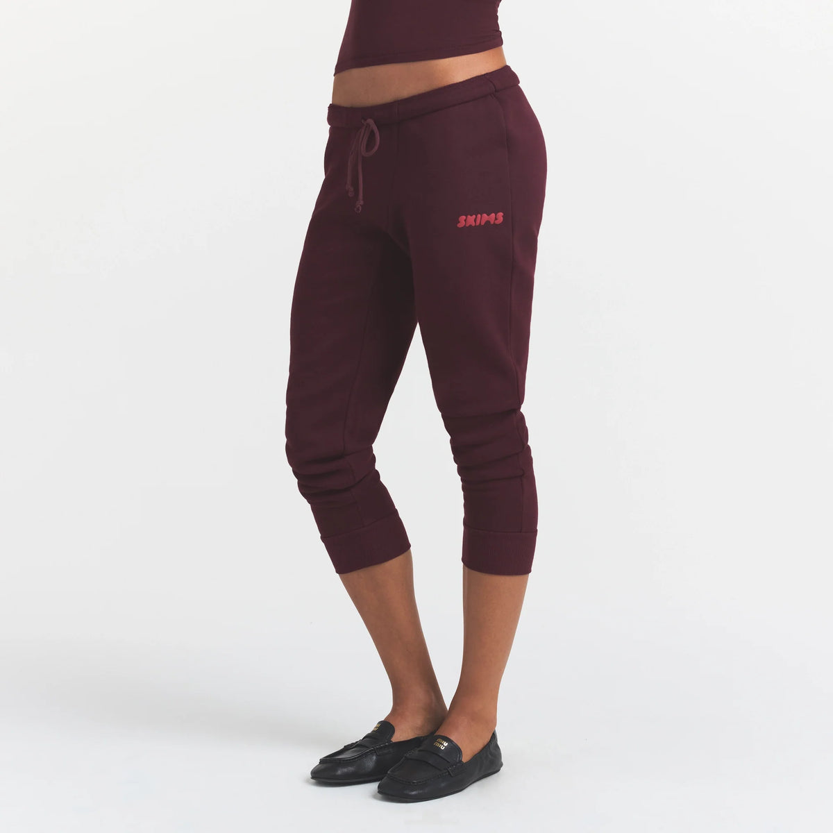 COTTON FLEECE LEGGING WITH EMBOSSED LOGO | CURRANT