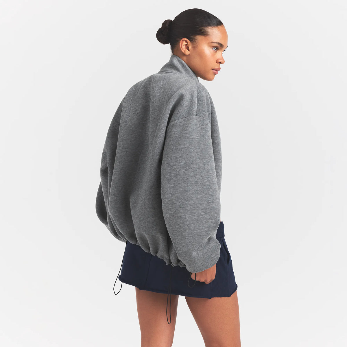 NEOPRENE OUTERWEAR OVERSIZED MOCK NECK JACKET | DARK HEATHER GREY