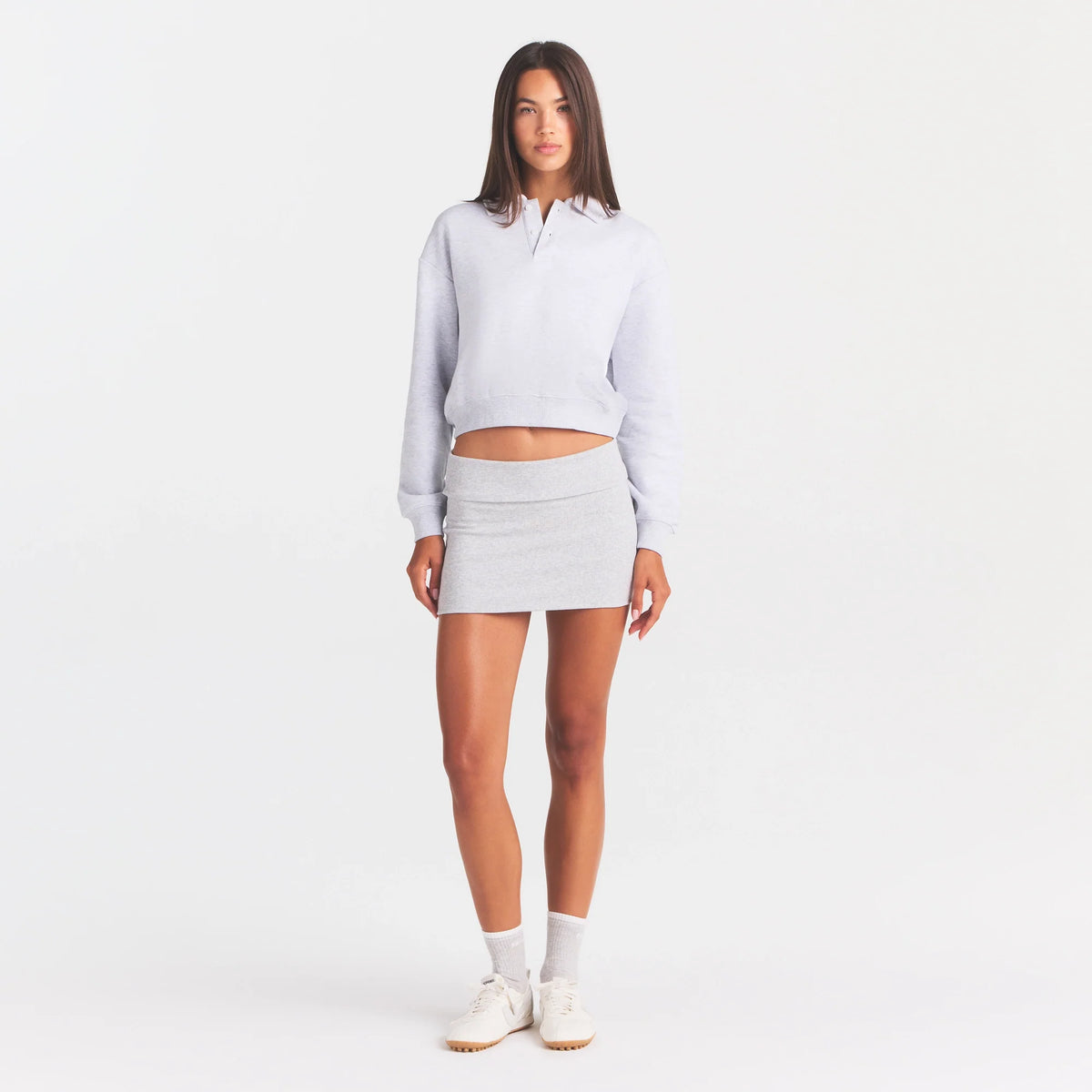 COTTON FLEECE POLO SWEATSHIRT | LIGHT HEATHER GREY