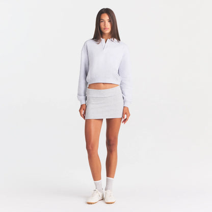 COTTON FLEECE POLO SWEATSHIRT | LIGHT HEATHER GREY