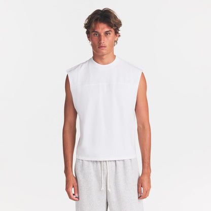 HEAVYWEIGHT COTTON MENS CROPPED MUSCLE TANK | CHALK